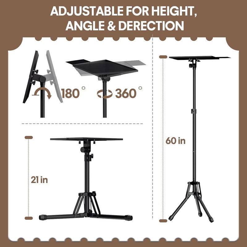 KOOV Projector Stand Adjustable Height 20" to 61", Foldable Projector Tripod Stand with Mouse Tray & Phone Holder, Portable Laptop Floor Stand for Office Home Stage Studio DJ Racks Podium Stand - Image 2
